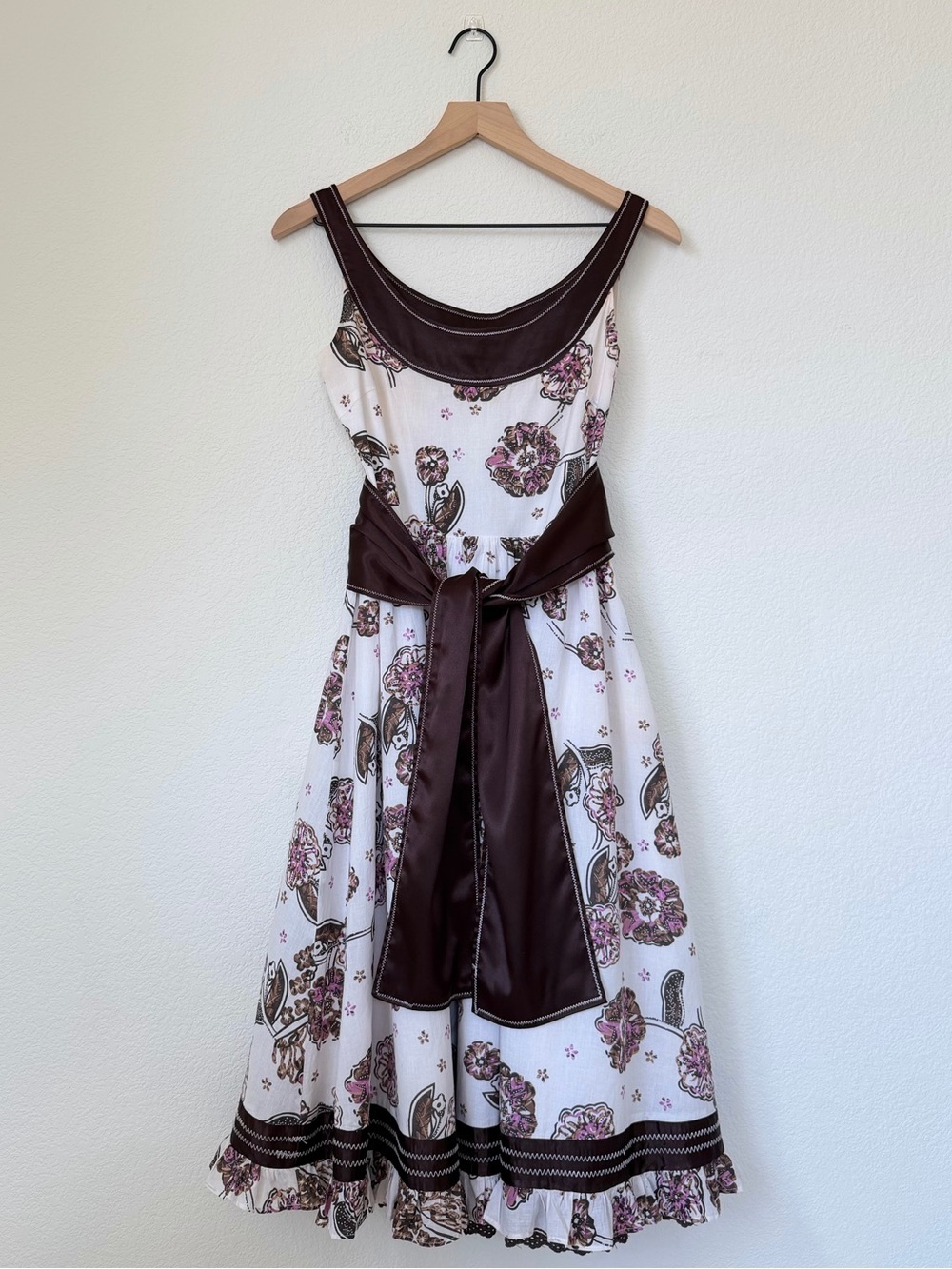 Chloé Y2K Floral Cottagecore Cotton Dress Belted Fit & Flare Sz 2 - Picture 4 of 16